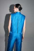 The Nina Shirt In Shiny Blue Linen Made In Italy
