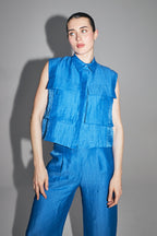 The Nina Shirt In Shiny Blue Linen Made In Italy