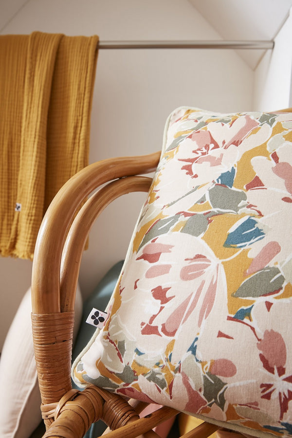 Removable Cushion Cover with Piping - Printed Cotton Gauze - Clarence -