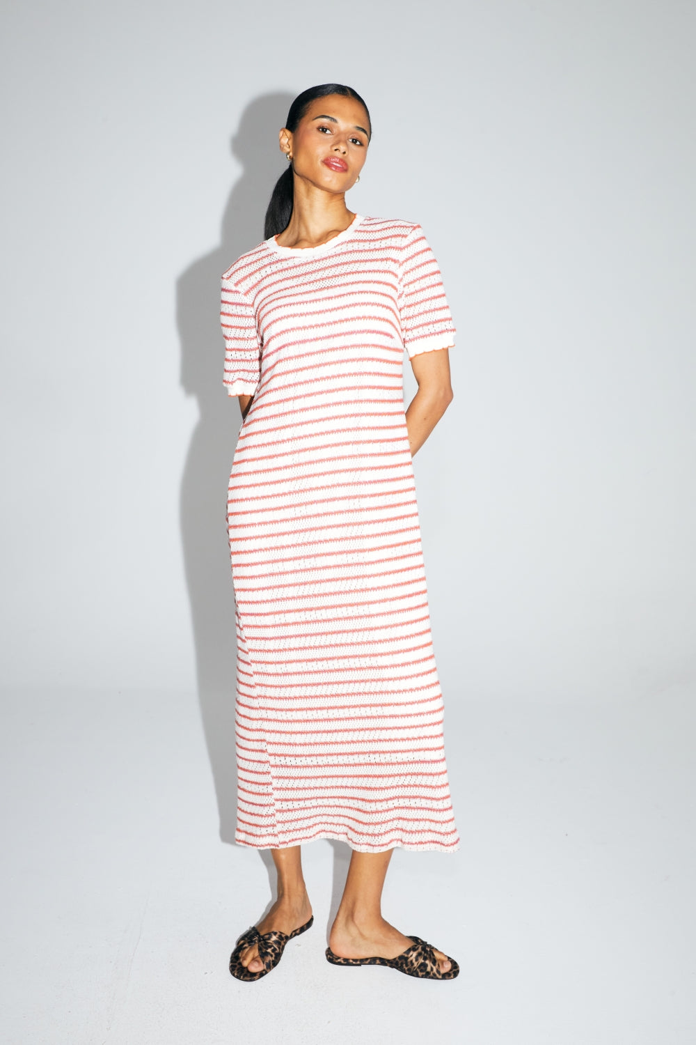Vestido de punto calado a rayas Annalise Cala hecho en Italia