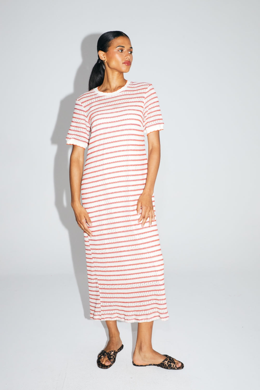 Vestido de punto calado a rayas Annalise Cala hecho en Italia