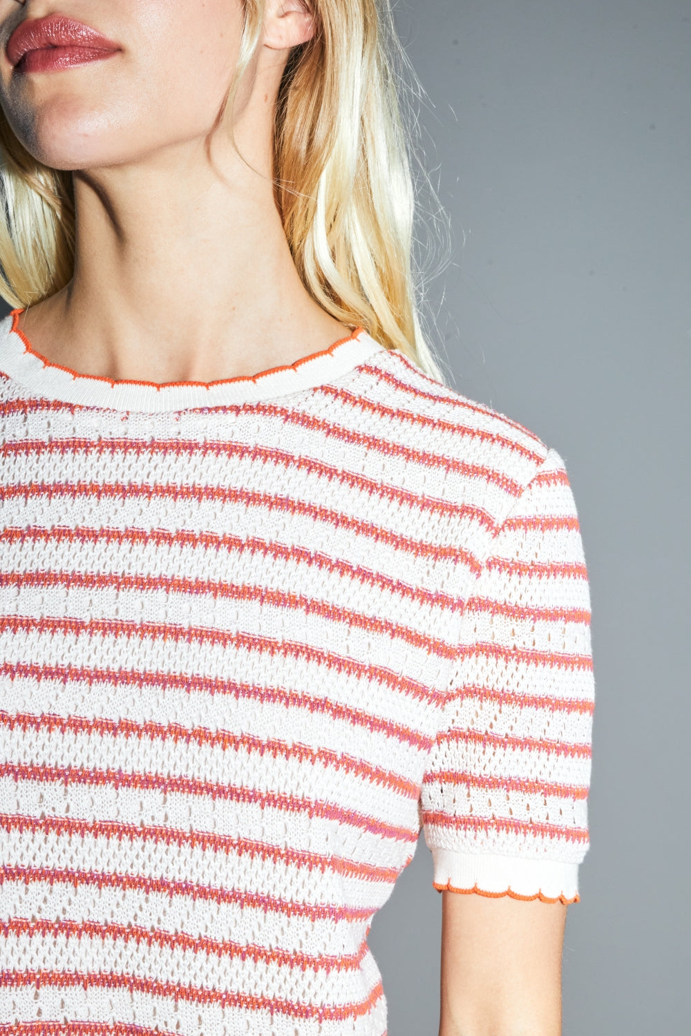 Blouse Poppy Tricot Ajouré Rayures CaFabriquée En Italie - Blanc