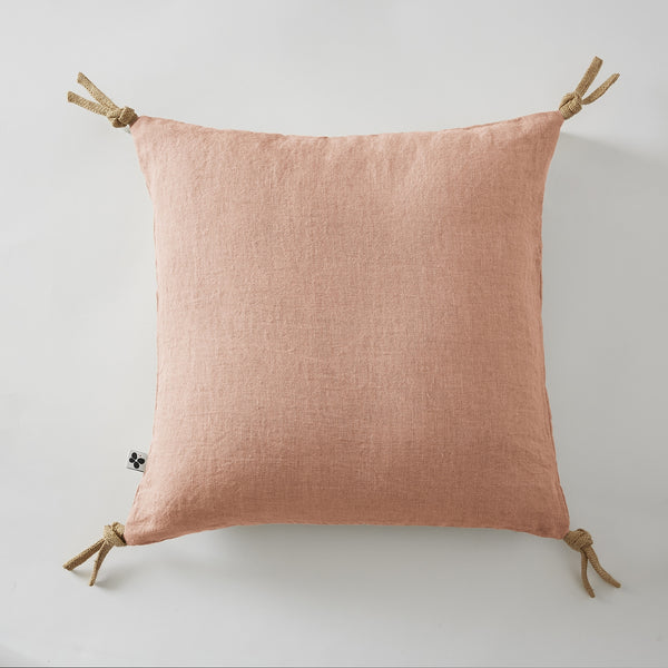Soline - Coussin Déhoussable Avec Pompons - Lin Lavé - Vieux Rose