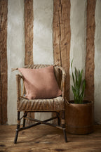 Soline - Coussin Déhoussable Avec Pompons - Lin Lavé - Vieux Rose