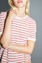 Blouse Poppy Tricot Ajouré Rayures CaFabriquée En Italie - Blanc