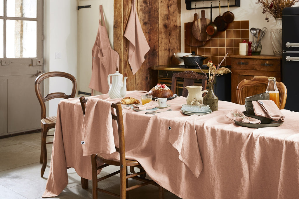 Soline - Nappe Rectangle - Lin Lavé - Vieux Rose