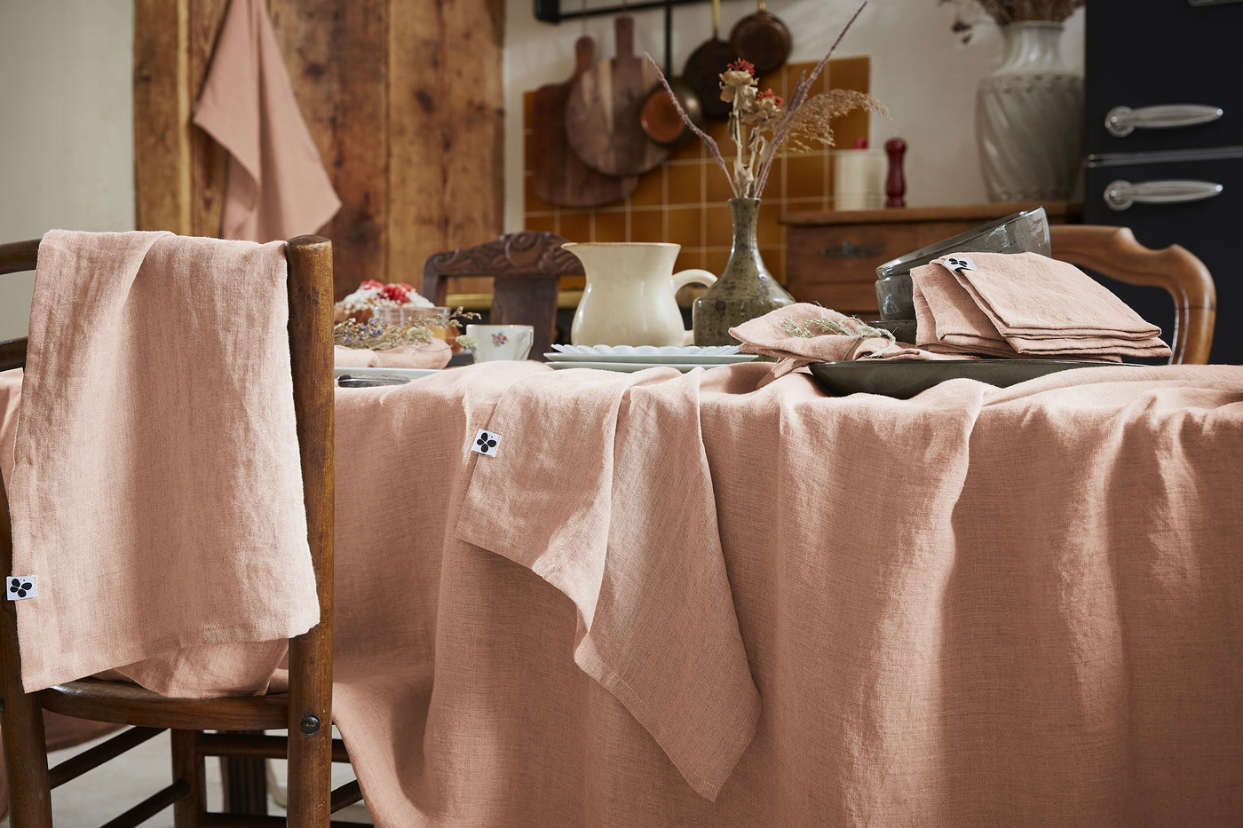 Soline - Nappe Rectangle - Lin Lavé - Vieux Rose