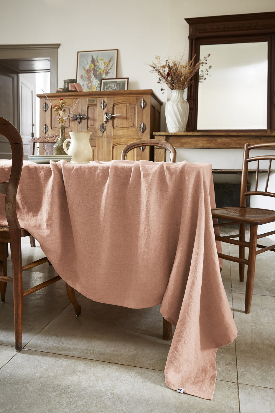 Soline - Nappe Rectangle - Lin Lavé - Vieux Rose