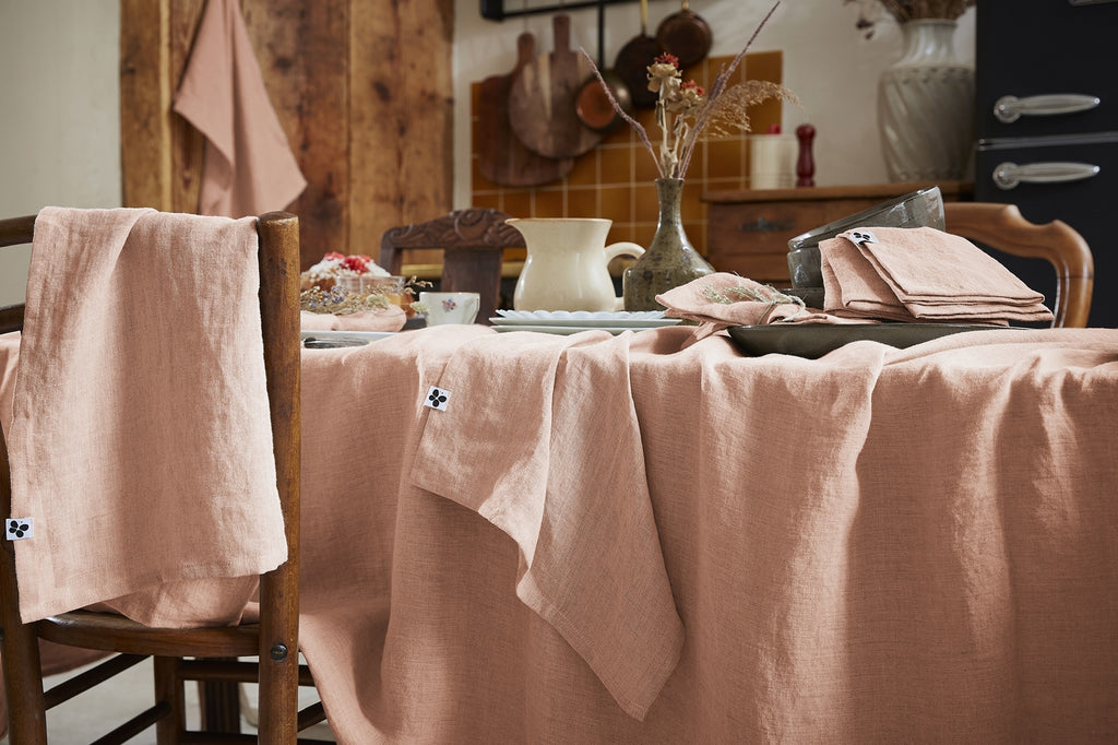Soline - Nappe Rectangle - Lin Lavé - Vieux Rose