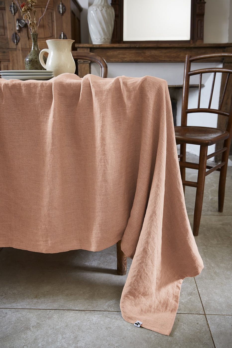 Soline - Nappe Rectangle - Lin Lavé - Vieux Rose