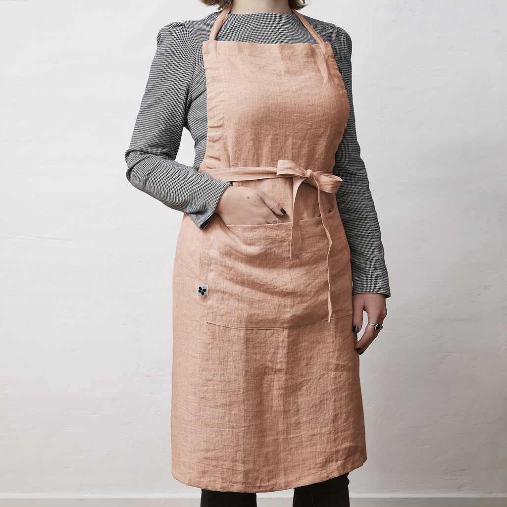 Soline - Tablier Ajustable - Lin Lavé - Vieux Rose