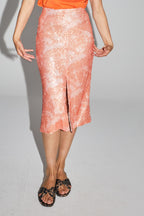 The Cherilyn Pencil Skirt With Orange Sequins Made In Italy