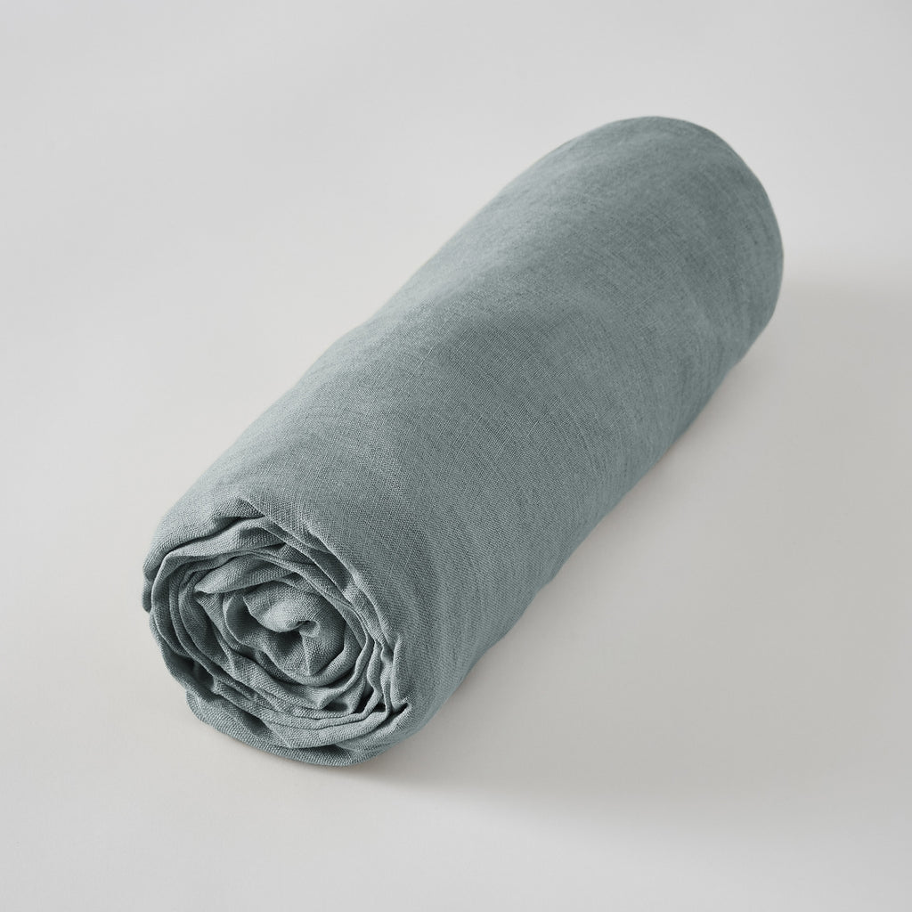 Soline - Drap Housse - Lin Lavé - Azur