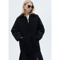 Abrigo midi de lana con botones - Negro