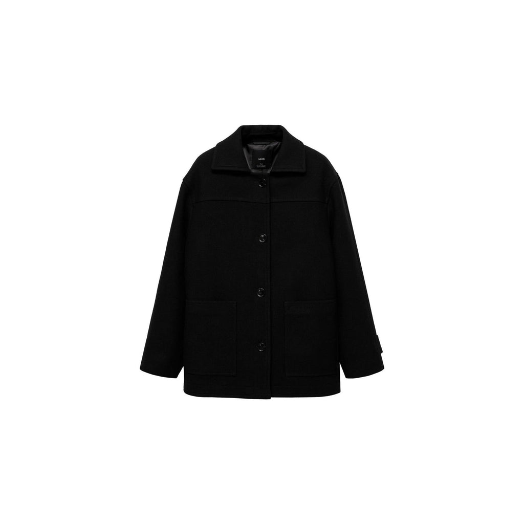 Abrigo midi de lana con botones - Negro