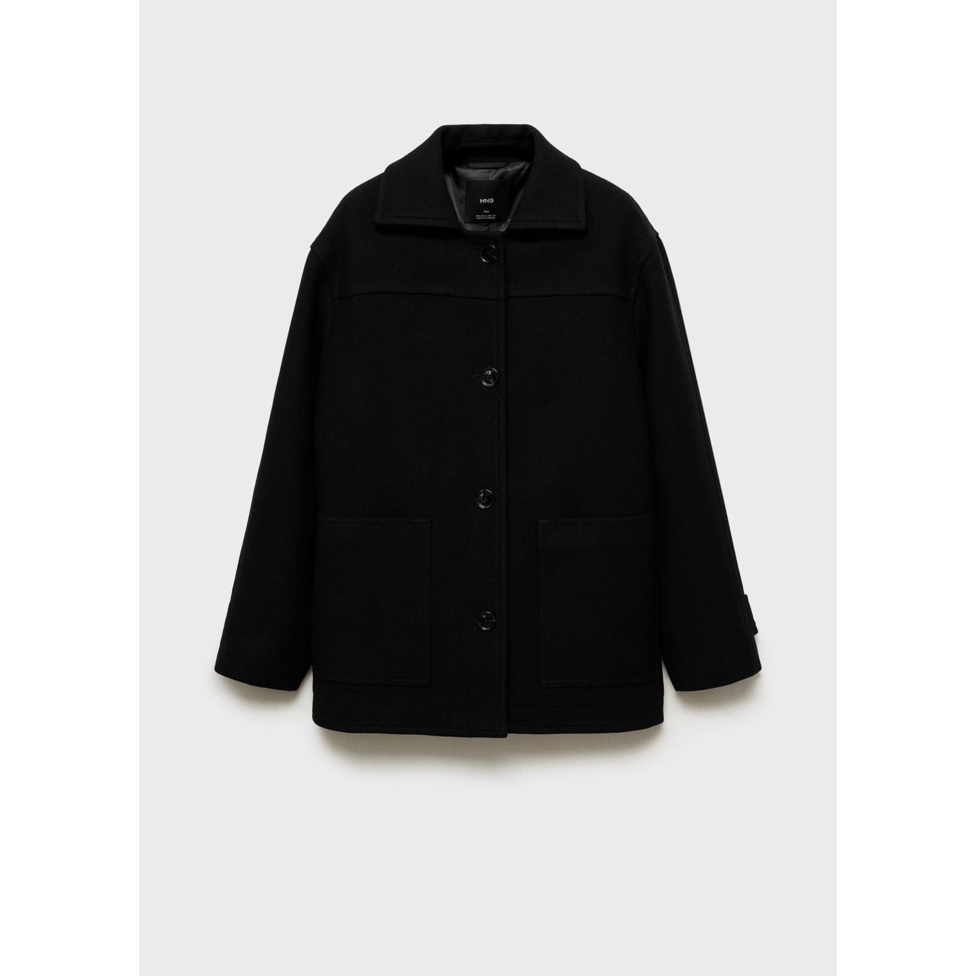 Abrigo midi de lana con botones - Negro