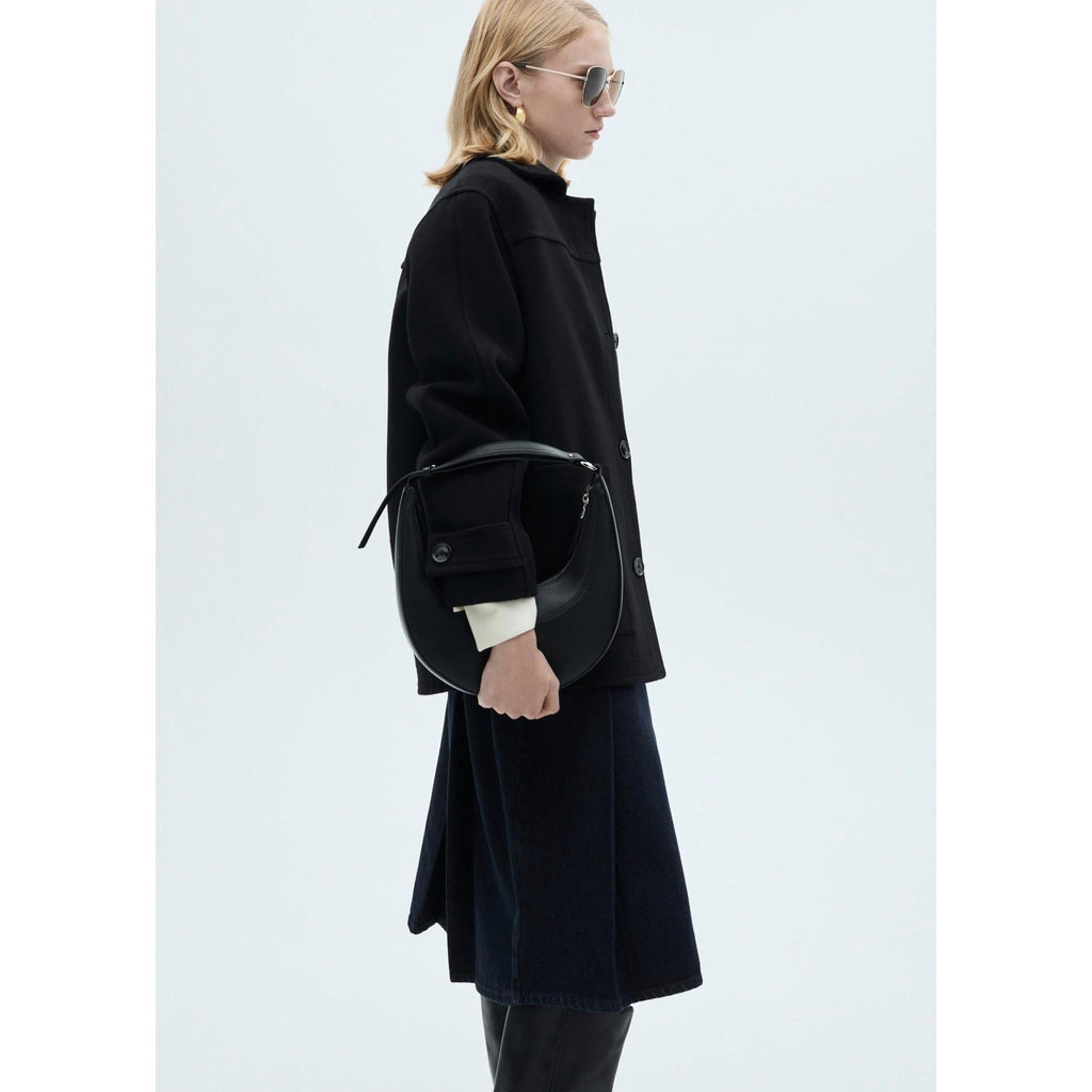 Abrigo midi de lana con botones - Negro