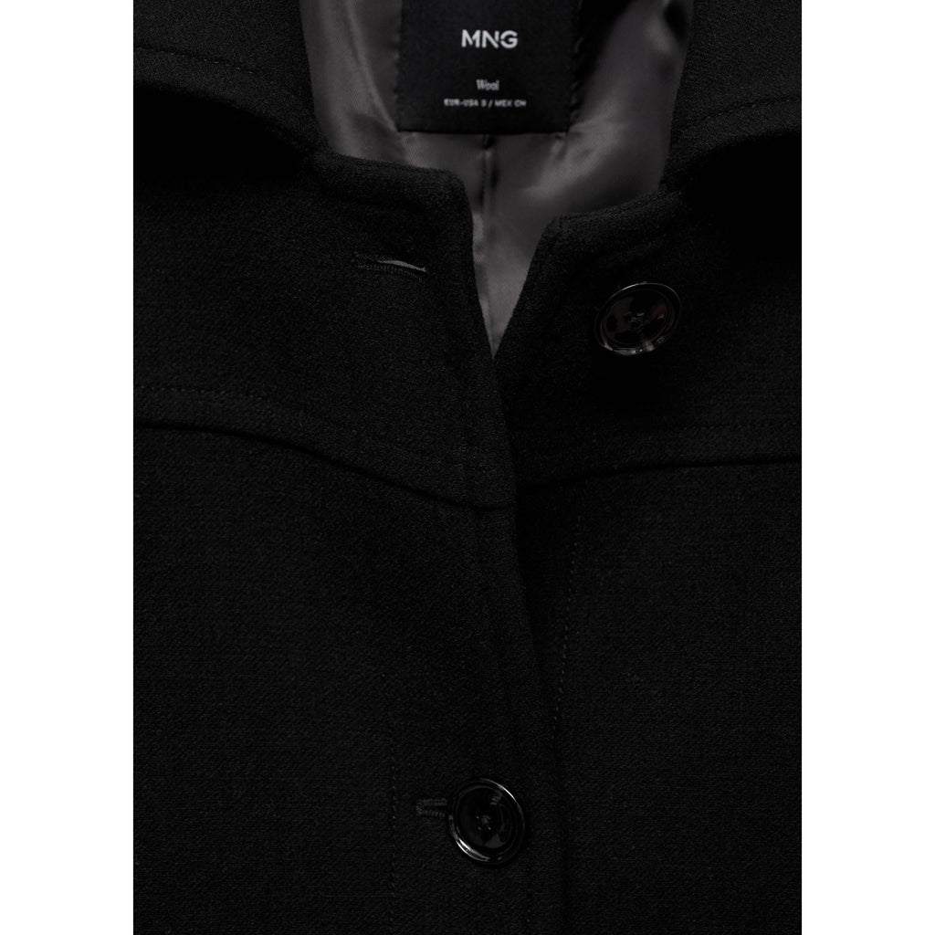 Abrigo midi de lana con botones - Negro