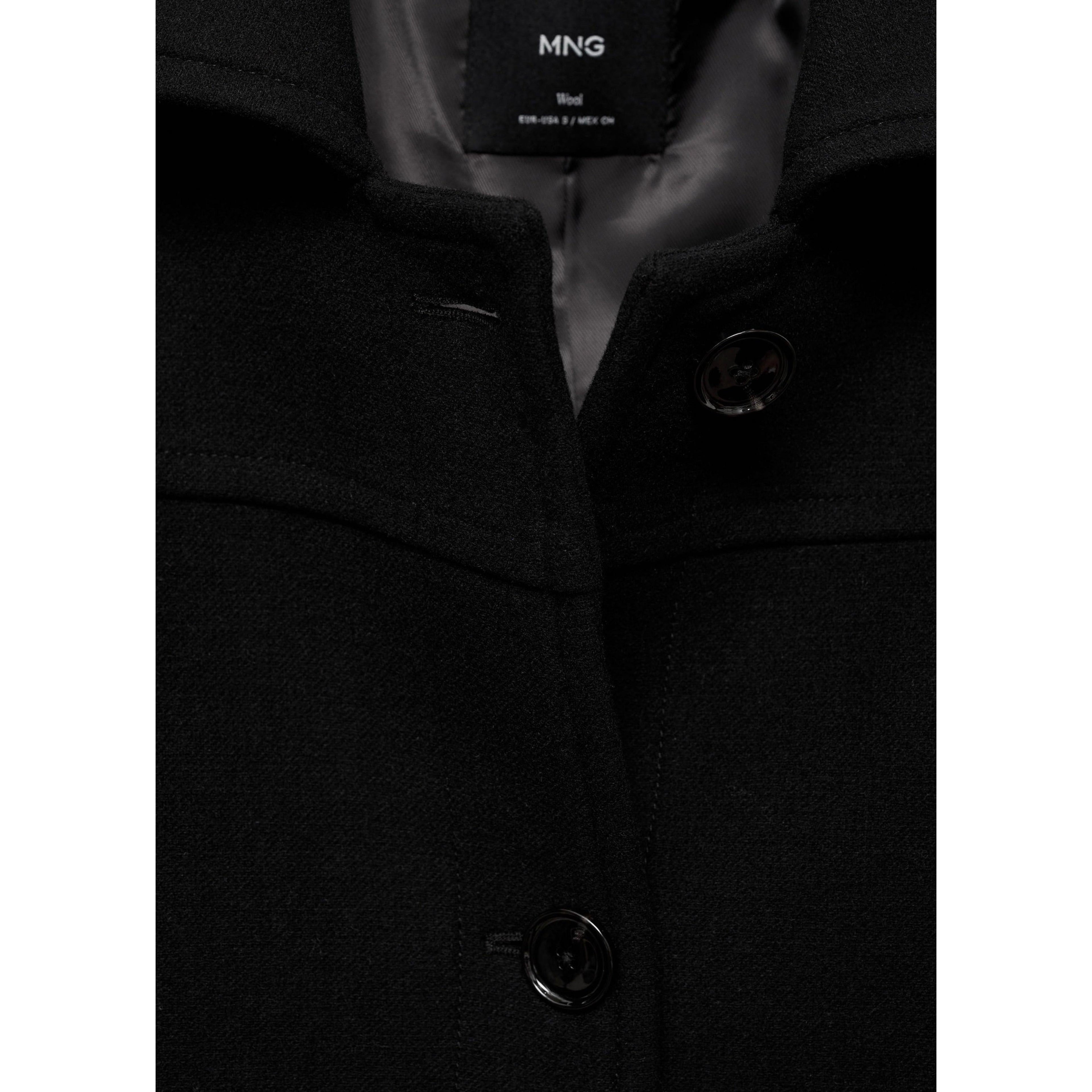 Abrigo midi de lana con botones - Negro