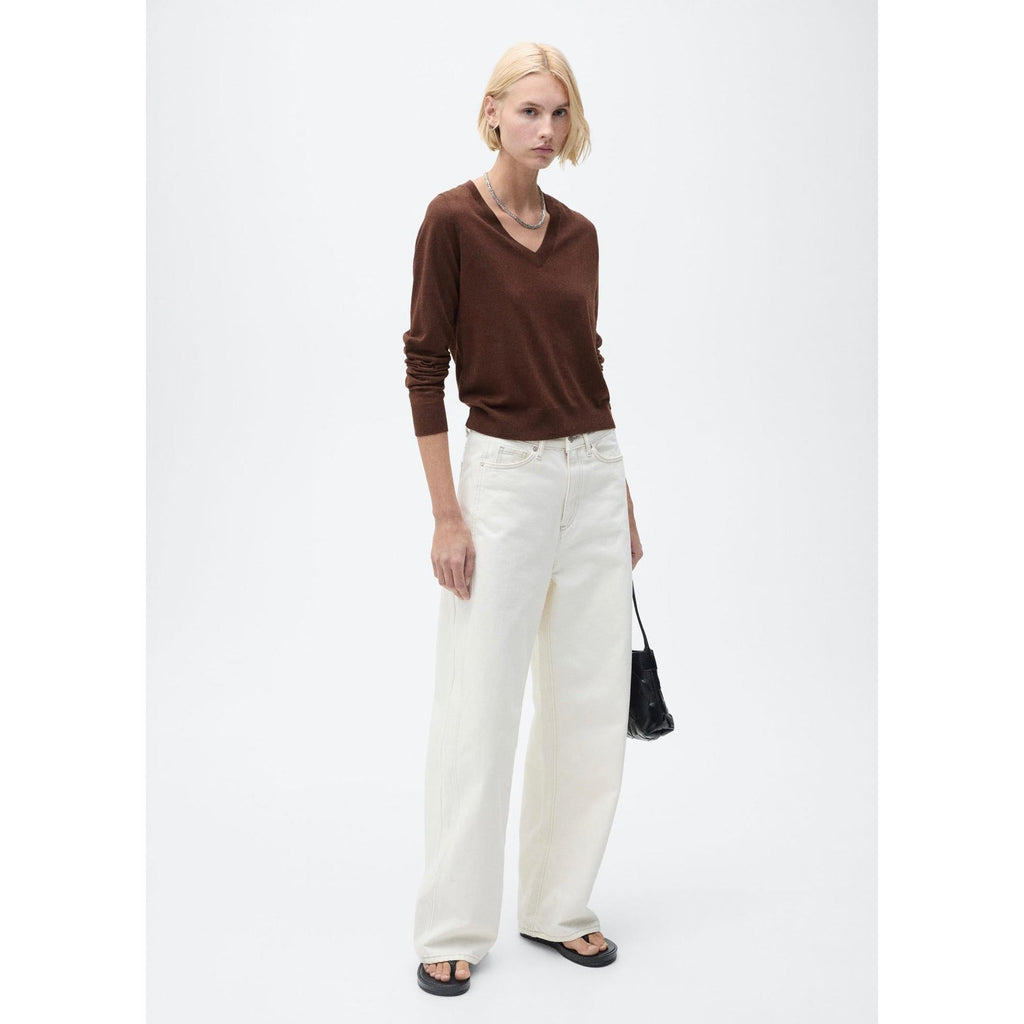 V-Neck Knitted Sweater - Chocolate