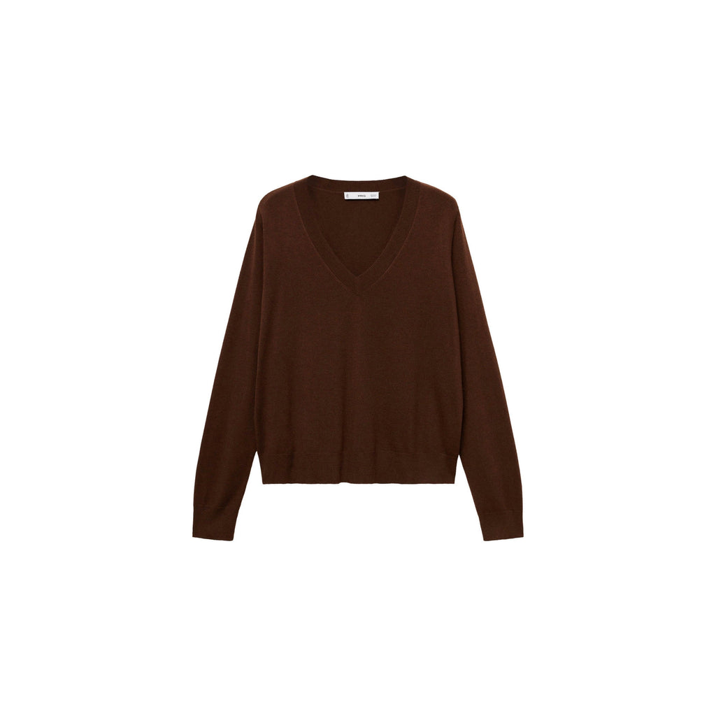 V-Neck Knitted Sweater - Chocolate