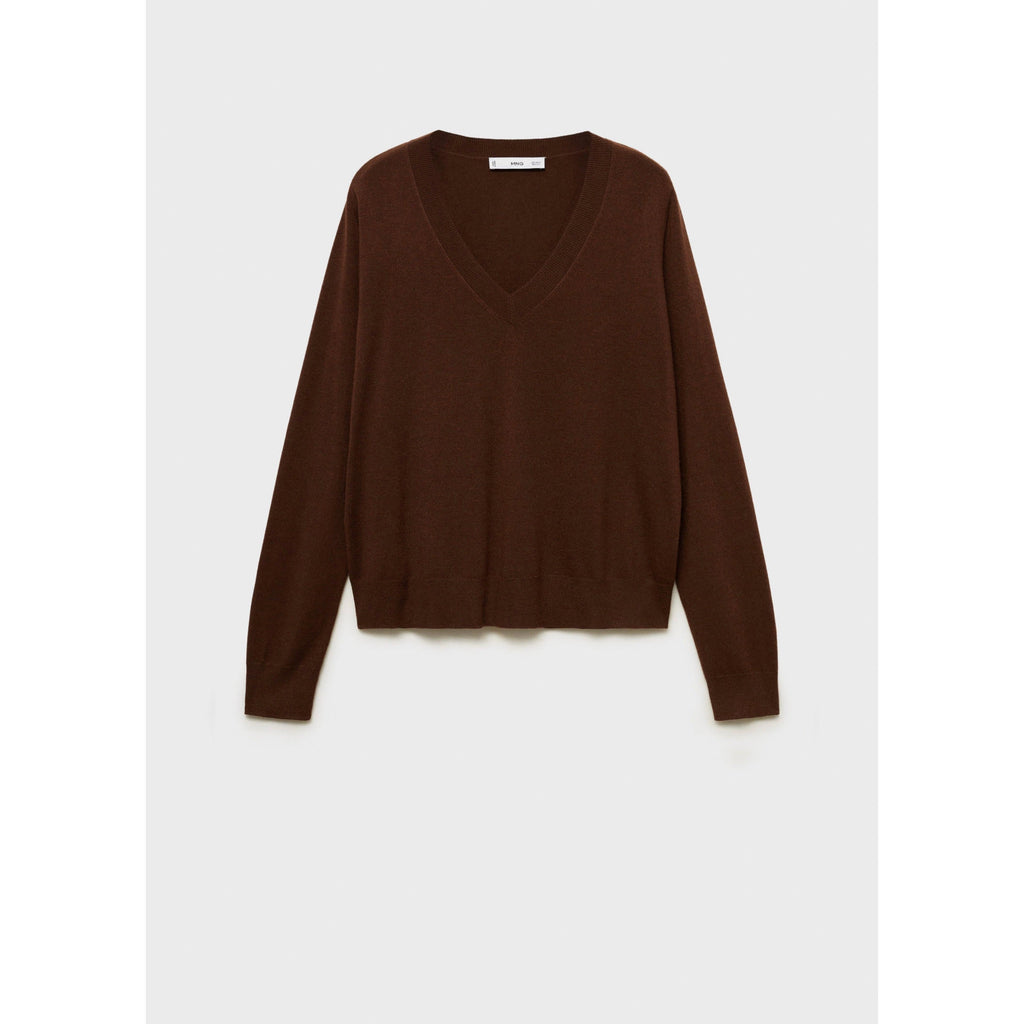 V-Neck Knitted Sweater - Chocolate