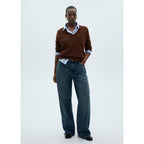 V-Neck Knitted Sweater - Chocolate