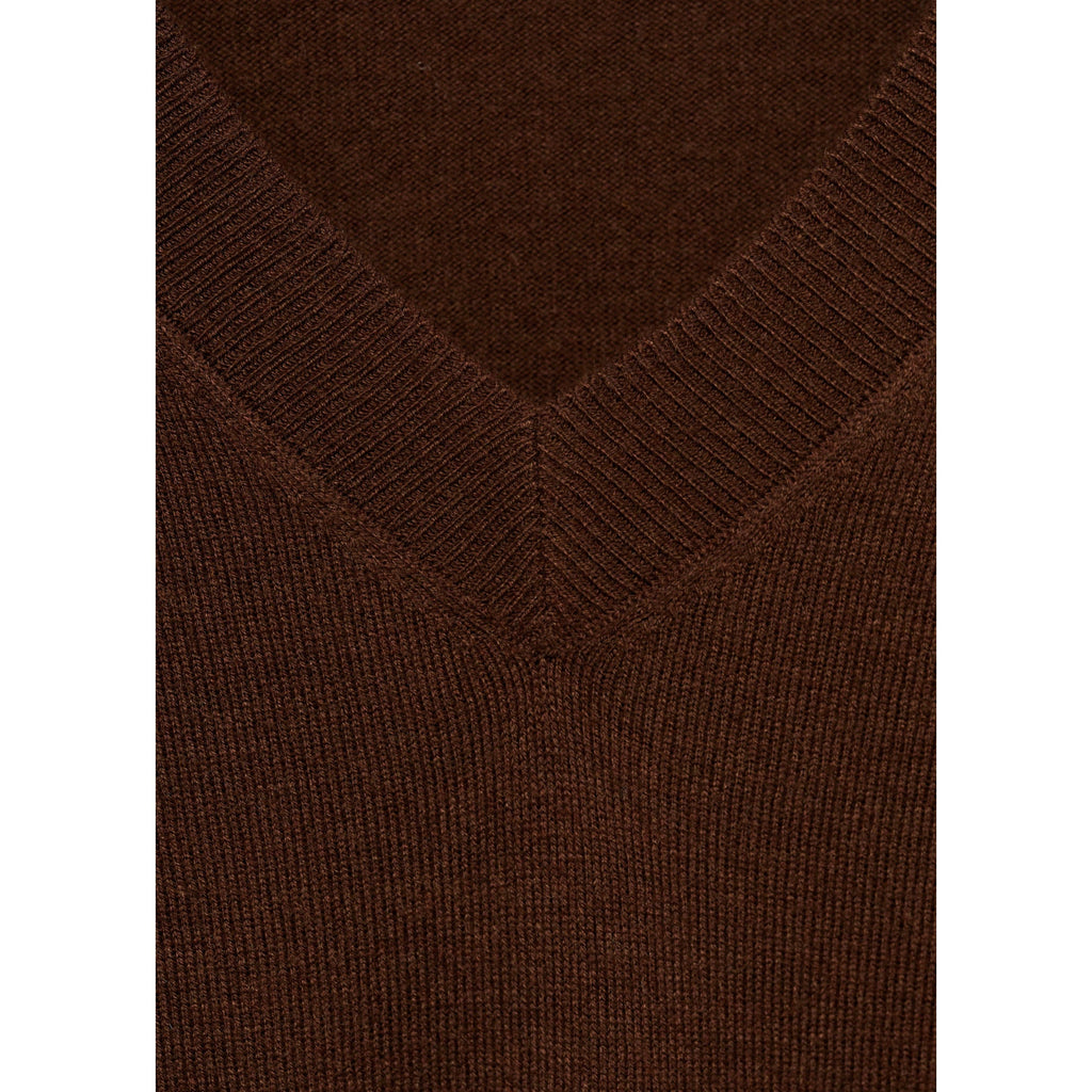 V-Neck Knitted Sweater - Chocolate