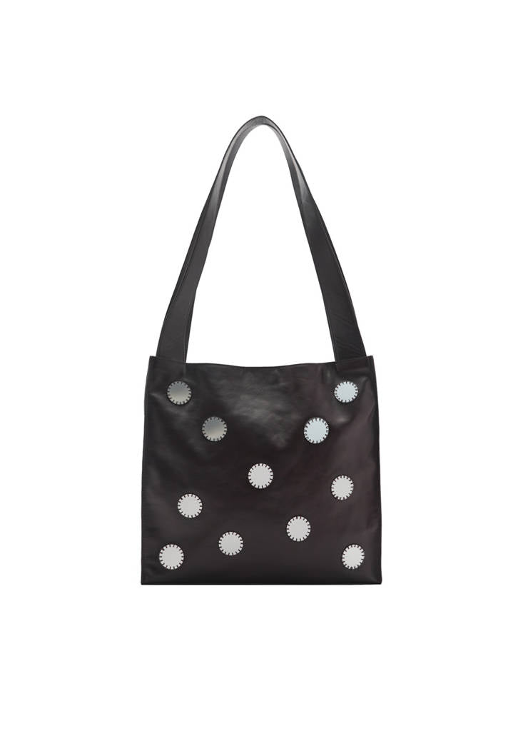 Borsa in pelle con doppio manico e specchi