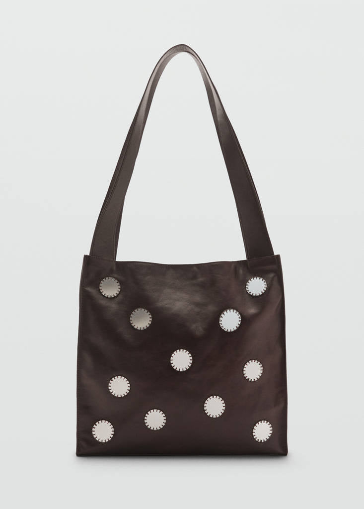 Borsa in pelle con doppio manico e specchi