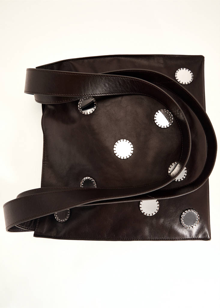 Borsa in pelle con doppio manico e specchi