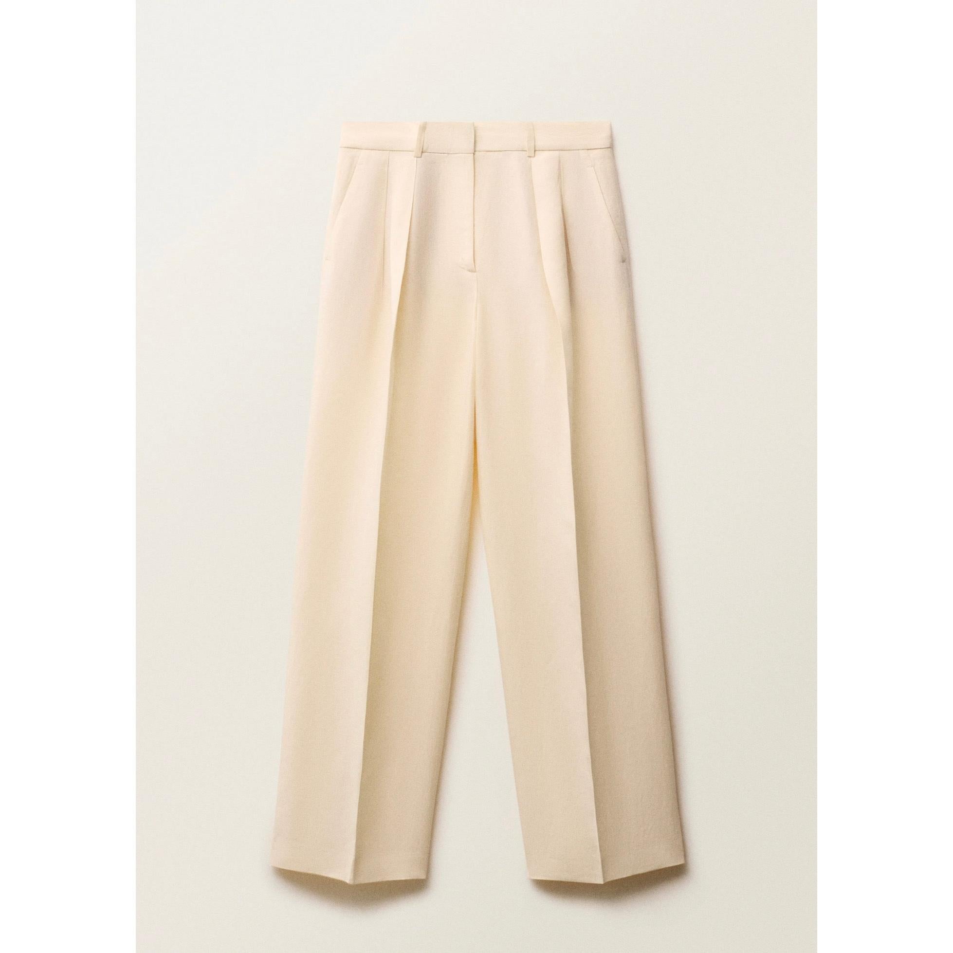 Straight Leg Suit Trousers Linen Blend - Vanilla