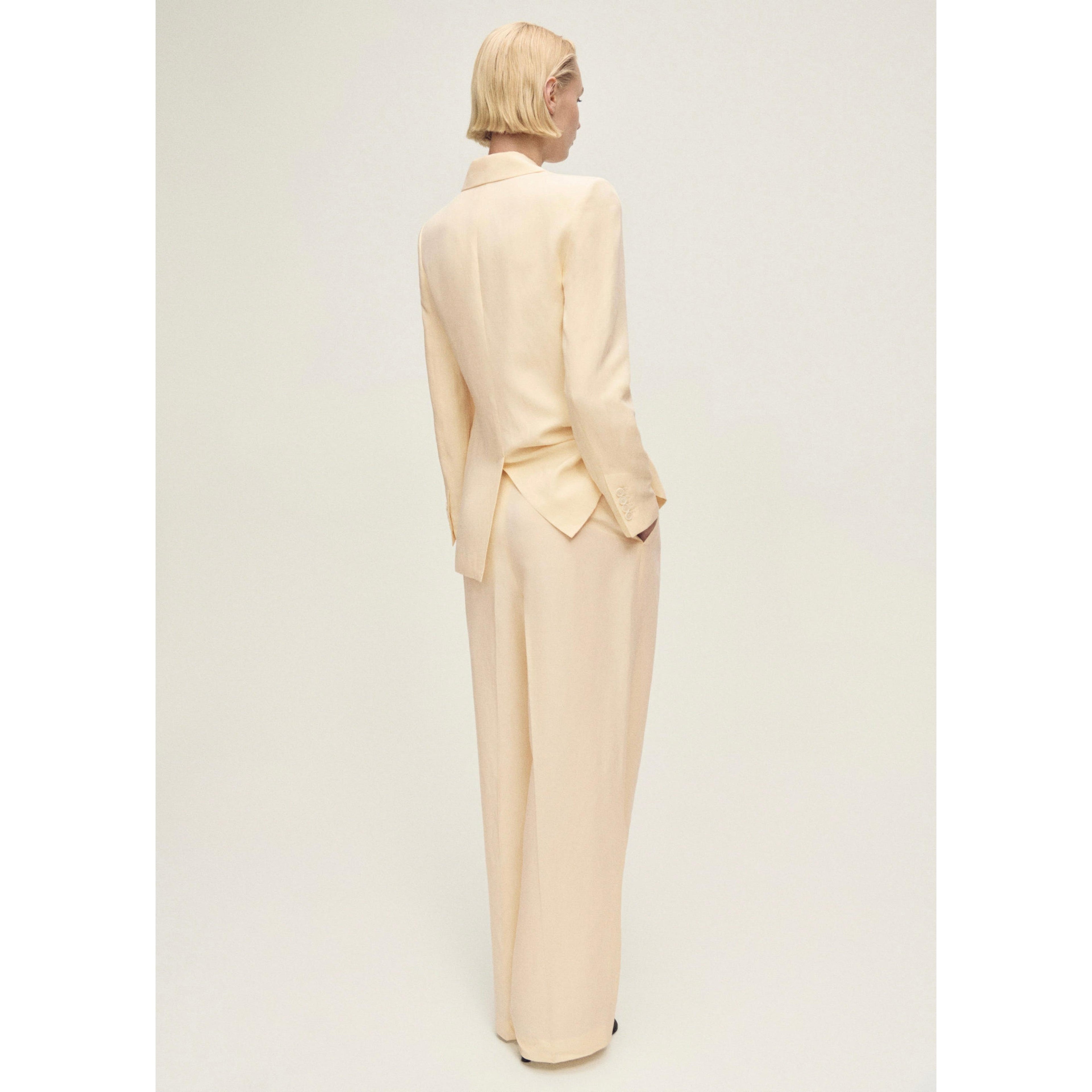Straight Leg Suit Trousers Linen Blend - Vanilla