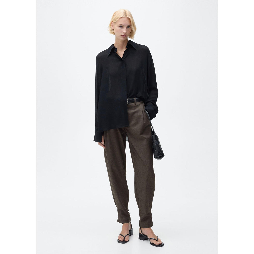 Buttoned-Hem Wide-Leg Trousers