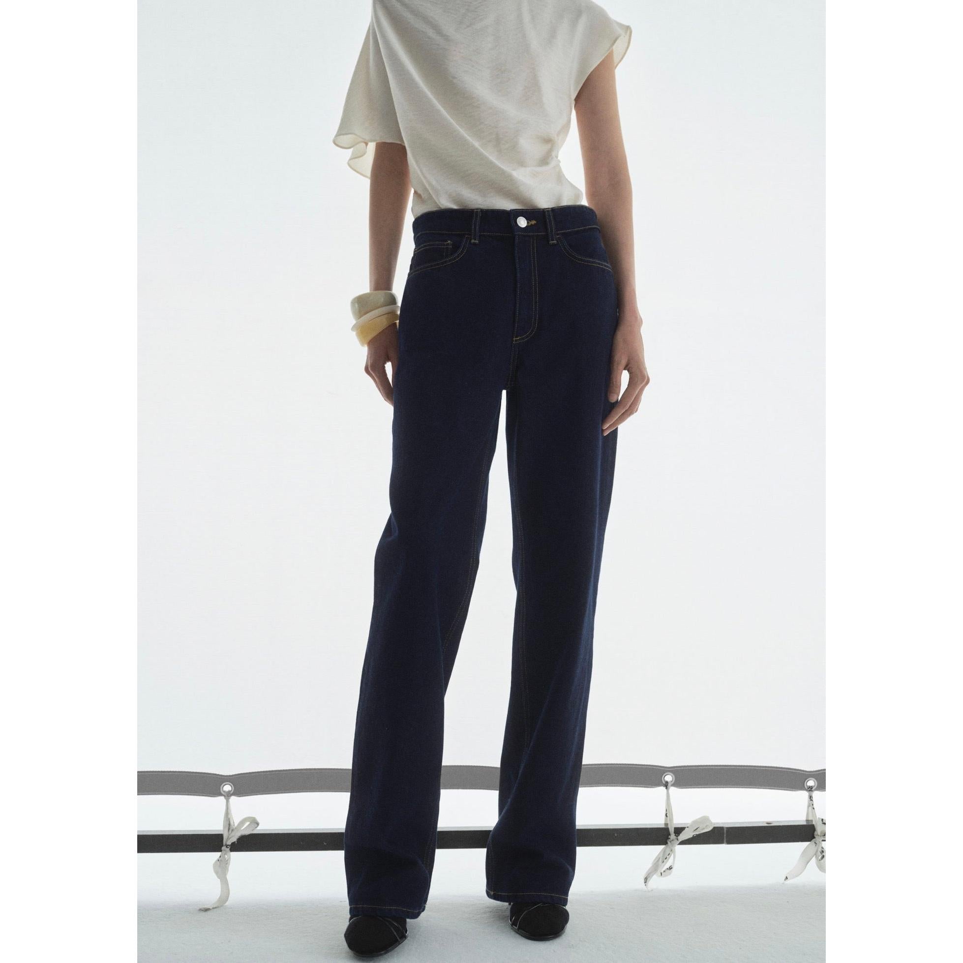 Rinse Wash High Waisted Straight Jeans - Open Blue