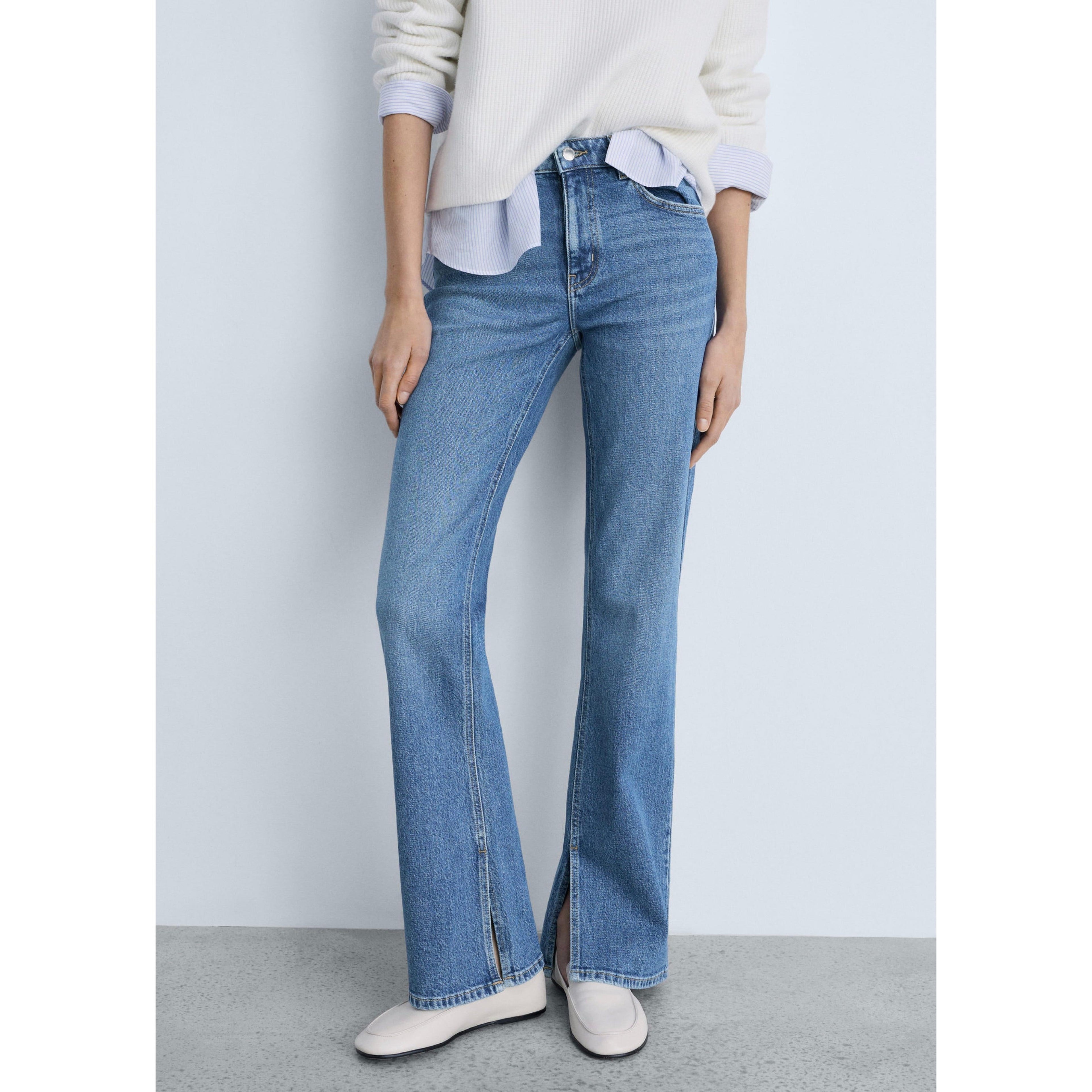 Straight Jeans Normal Waist Openings - Medium Blue