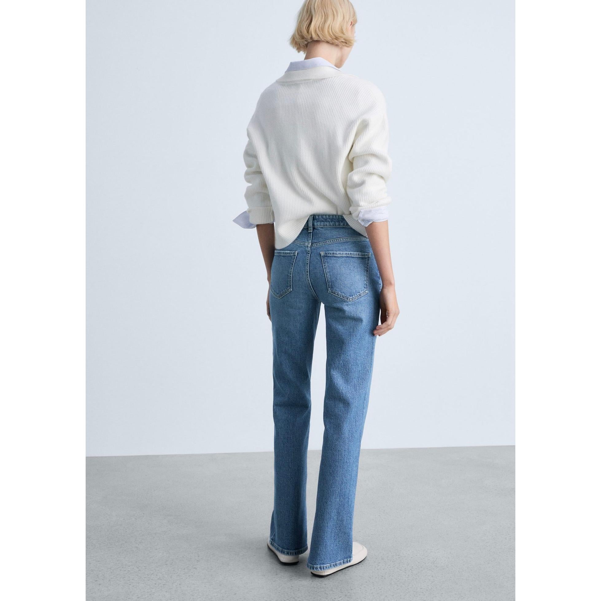 Straight Jeans Normal Waist Openings - Medium Blue