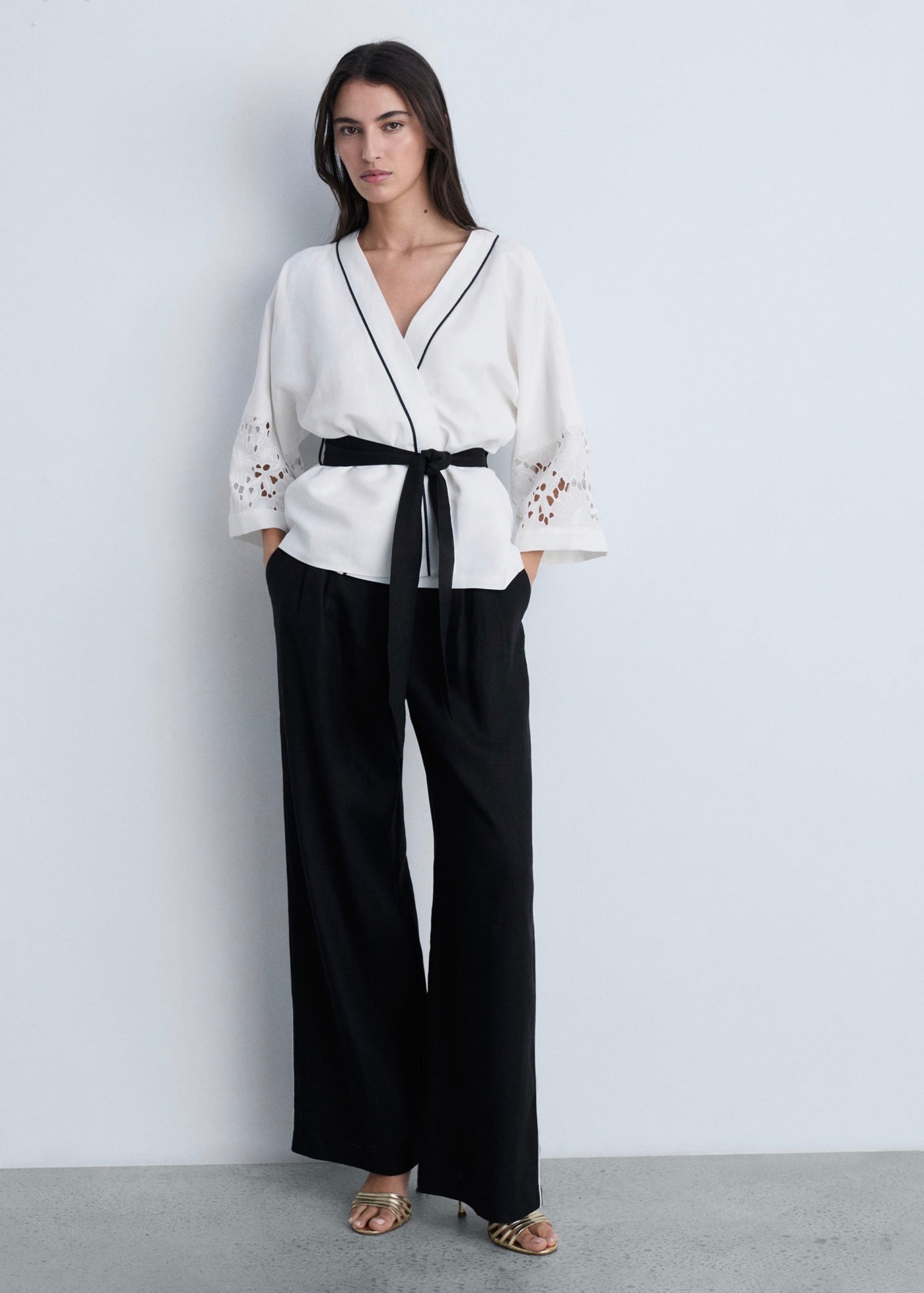 Pantalon Lin Rayures Contrastées