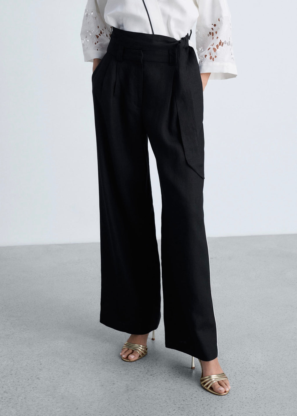 Pantalon Lin Rayures Contrastées