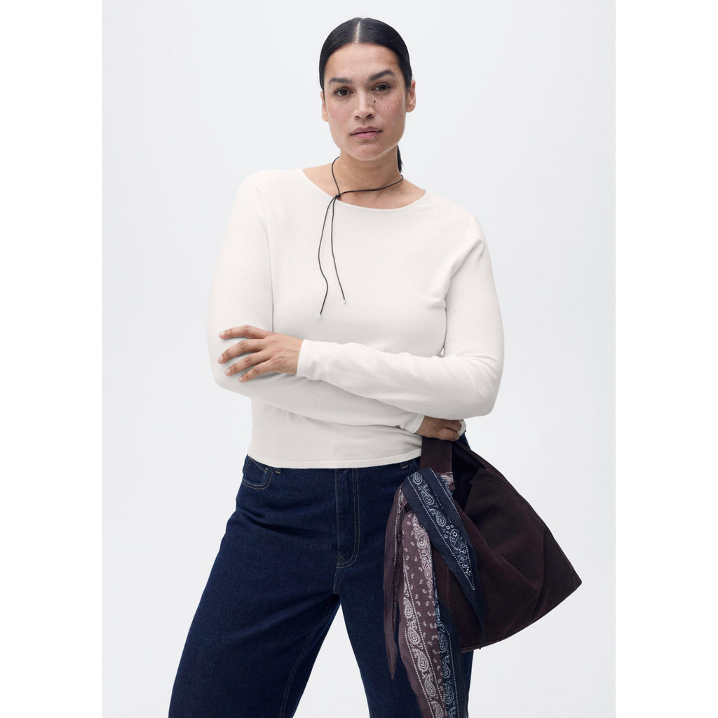 Fine Knit Fitted Sweater - Ecru
