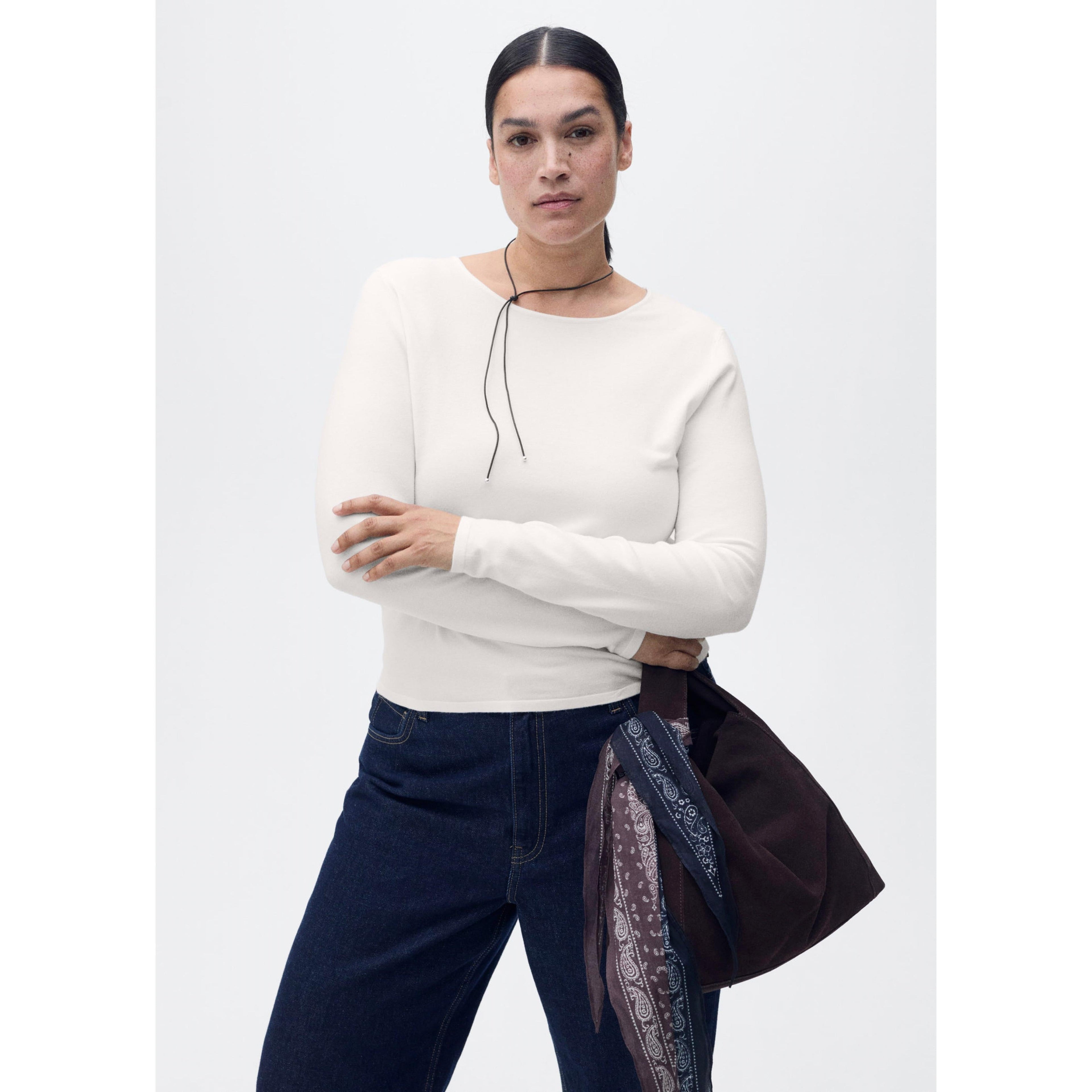 Fine Knit Fitted Sweater - Ecru