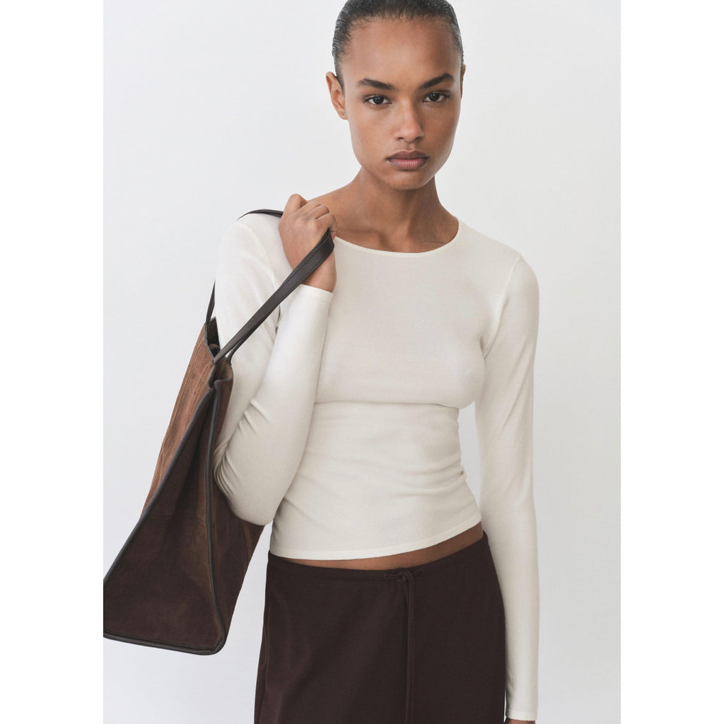 Fine Knit Fitted Sweater - Ecru