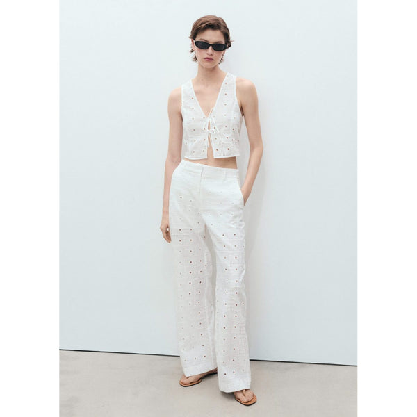 Pantalon Droit Coton Brodé