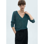 Lurex V-Neck Jumper - Green