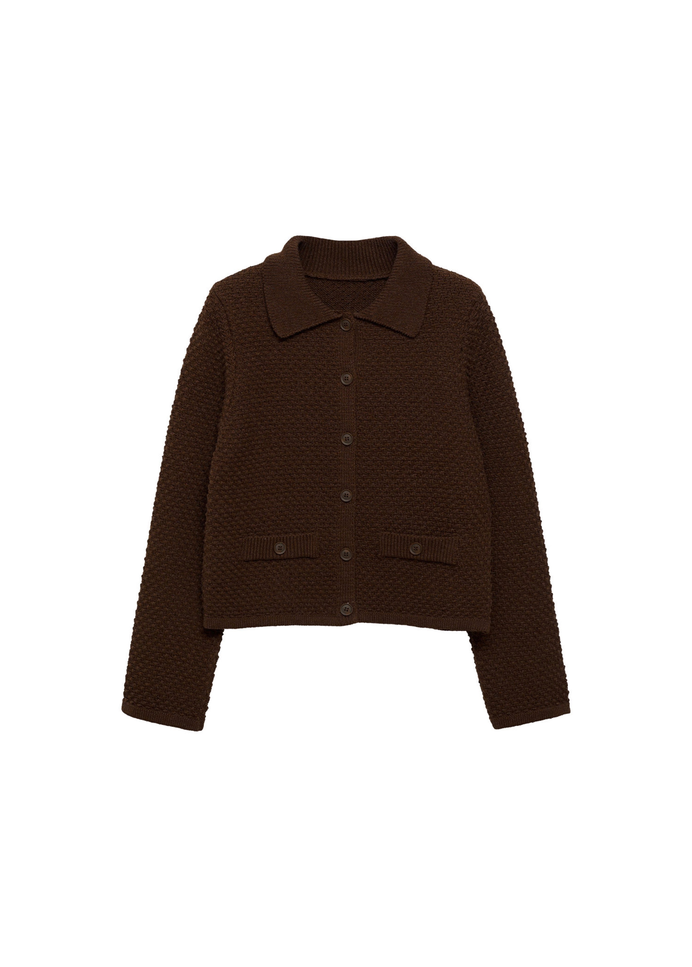 Polo-Collar Knit Jacket - Brown
