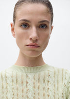 Cable-Knit Short-Sleeved Jumper - Pastel Green