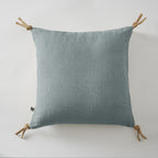 Soline - Coussin Déhoussable Avec Pompons - Lin Lavé - Azur