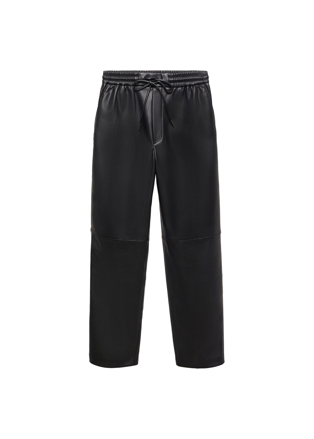 Elasticated Waist Faux Leather Trousers - Black