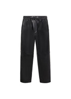 Elasticated Waist Faux Leather Trousers - Black