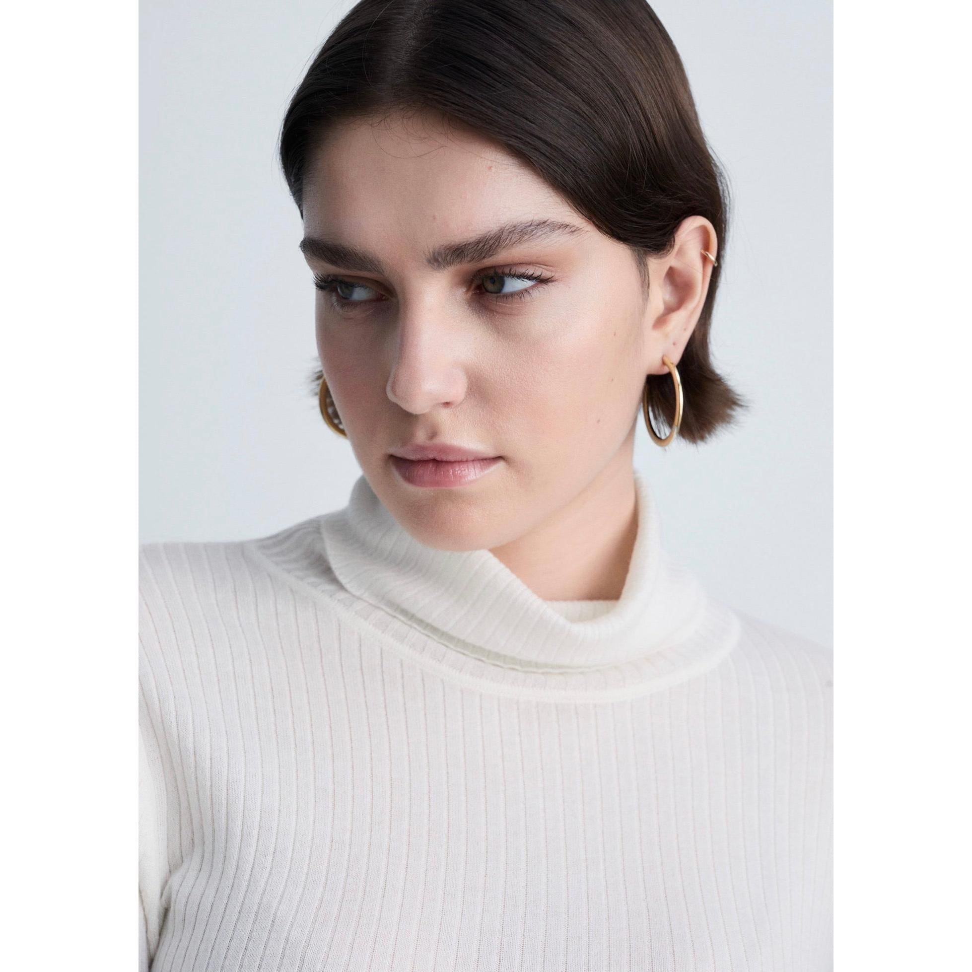 Jersey de cuello alto en mezcla de lana - Crudo